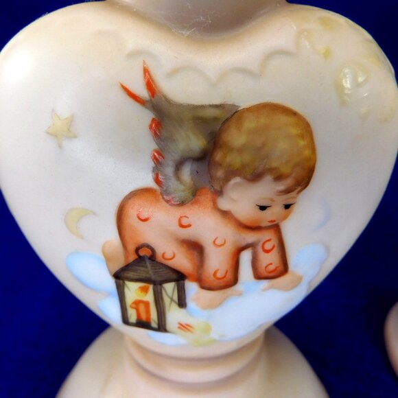 2 Hummel Goebel Angel Heart Shaped Ceramic Candle Holders / Candlesticks Vintage - Picture 4 of 8